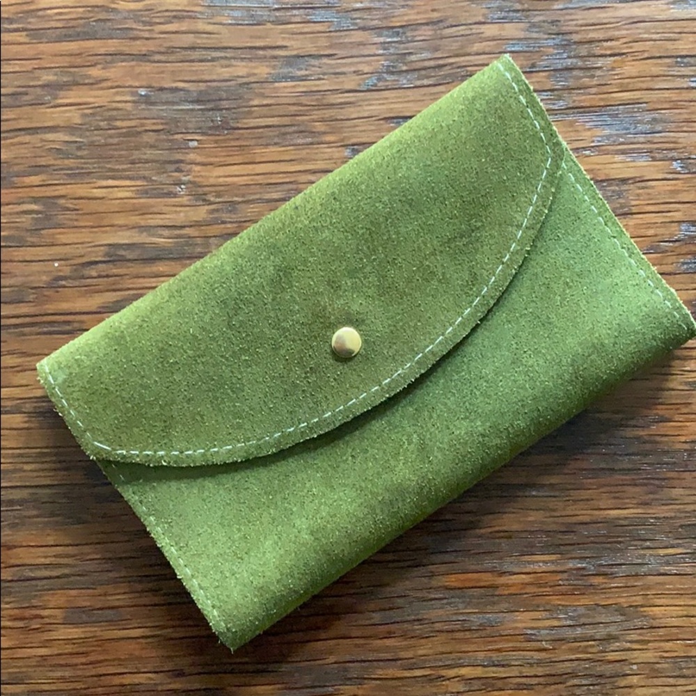 Vintage 70s soft Suede Olive Green Wallet